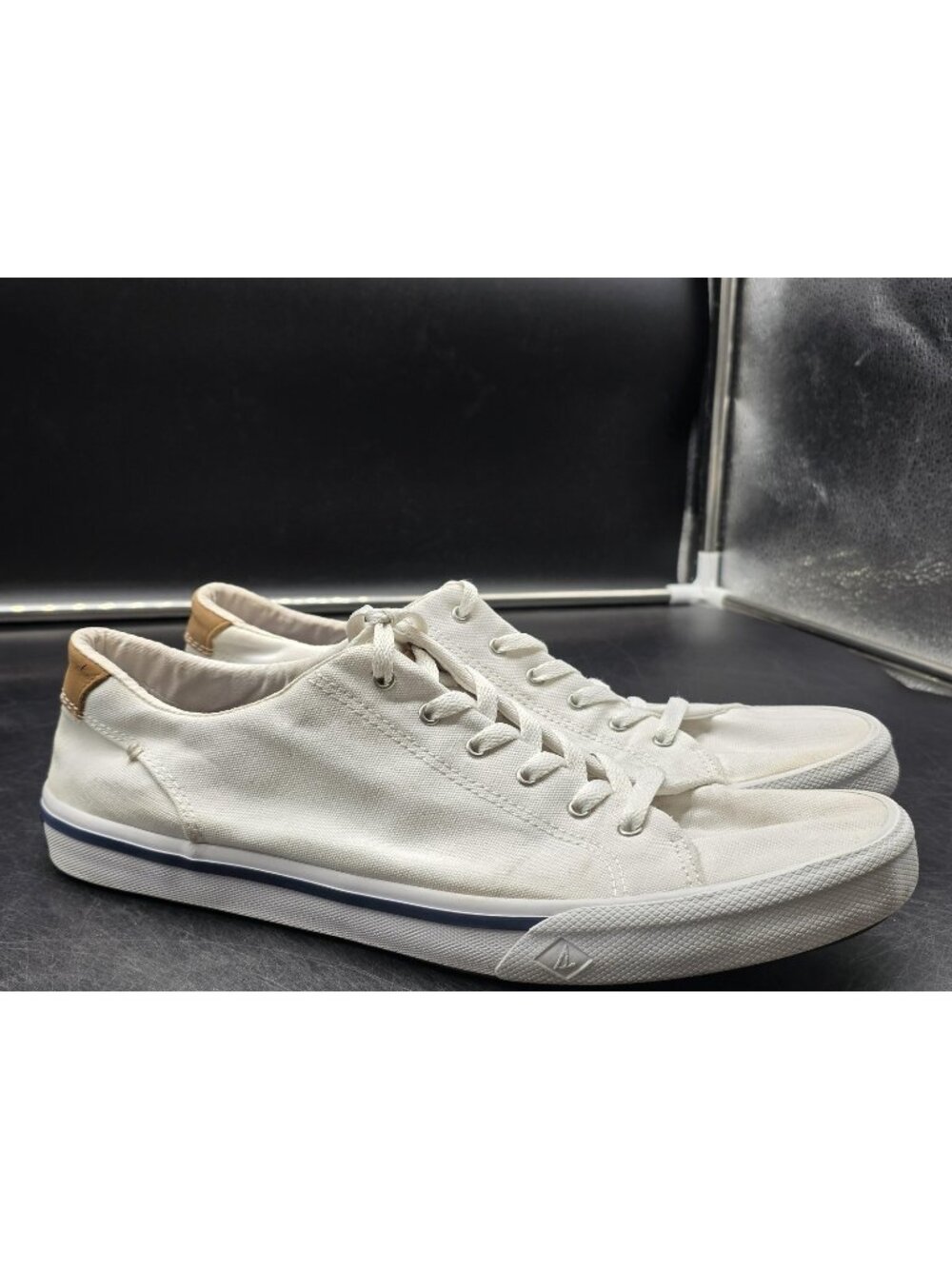 Sperry Top-Sider STS18297 Shoes Mens Size 10.5 White Canvas Damaged Sneakers